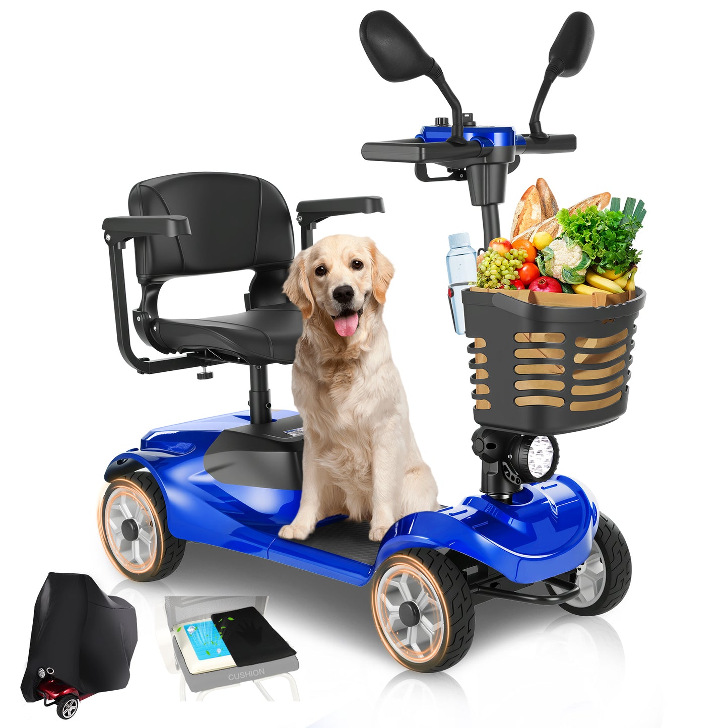 MS08 4-Wheel Mobility Scooter for Adults/Seniors, 15 Miles Range, 350W Motor, 360WH Battery, 330LBS Capacity, Rotating Seat, Cup Holder, Compact & Portable for Elderly