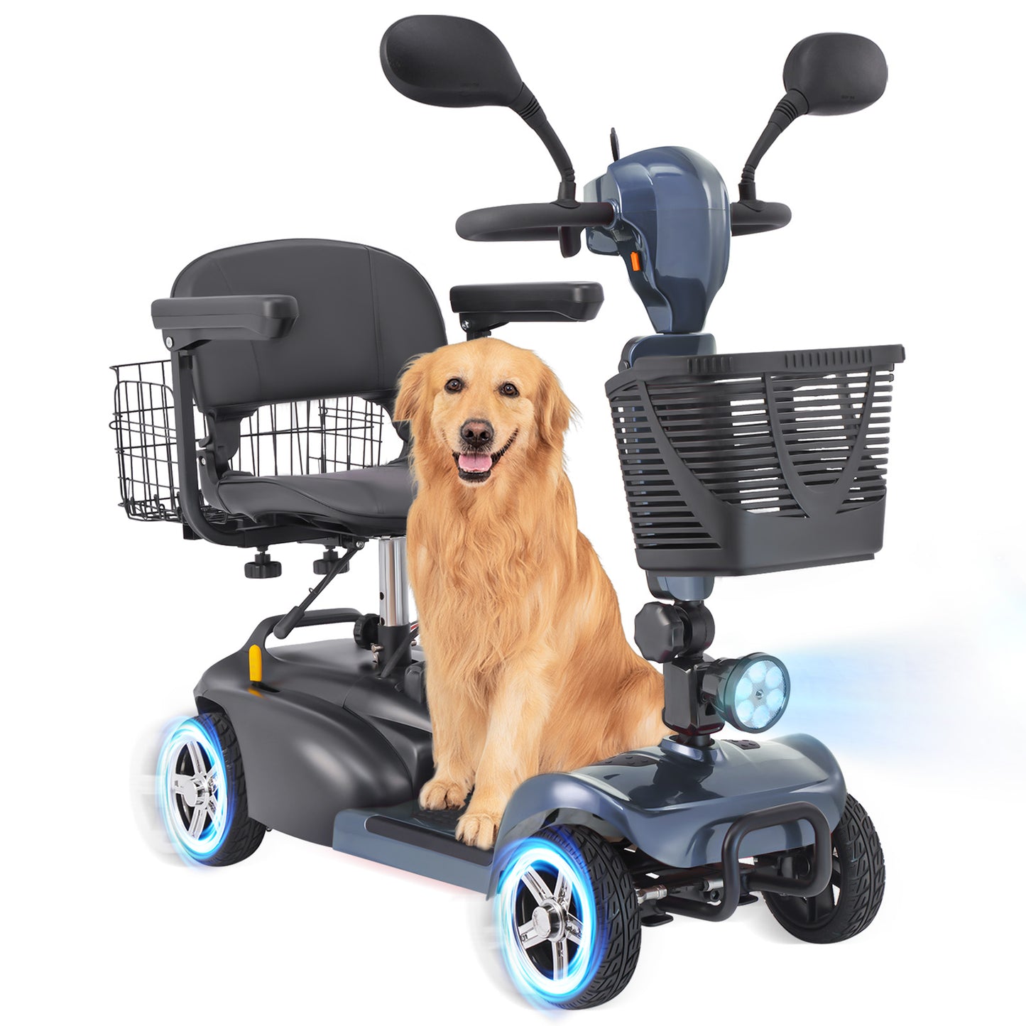 4 Wheel Mobility Scooter for Seniors&Adults - Up to 30 Miles Range,Foldable Powered Electric Wheelchair Device w/600WH Battery,Only 58 lb Weight, Dual Basket, 300 lb Capacity, Compact