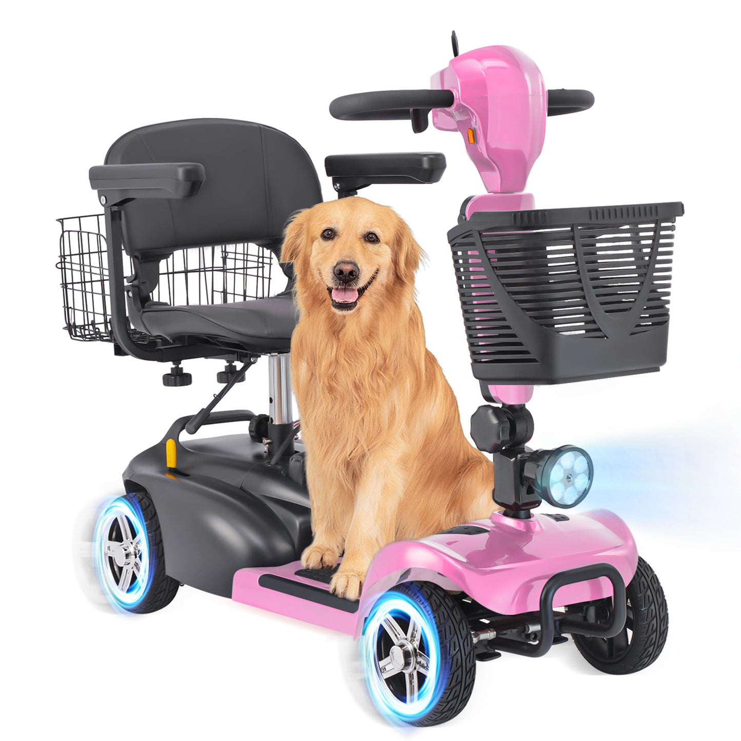 4 Wheel Mobility Scooter for Seniors&Adults - Up to 30 Miles Range,Foldable Powered Electric Wheelchair Device w/600WH Battery,Only 58 lb Weight, Dual Basket, 300 lb Capacity, Compact