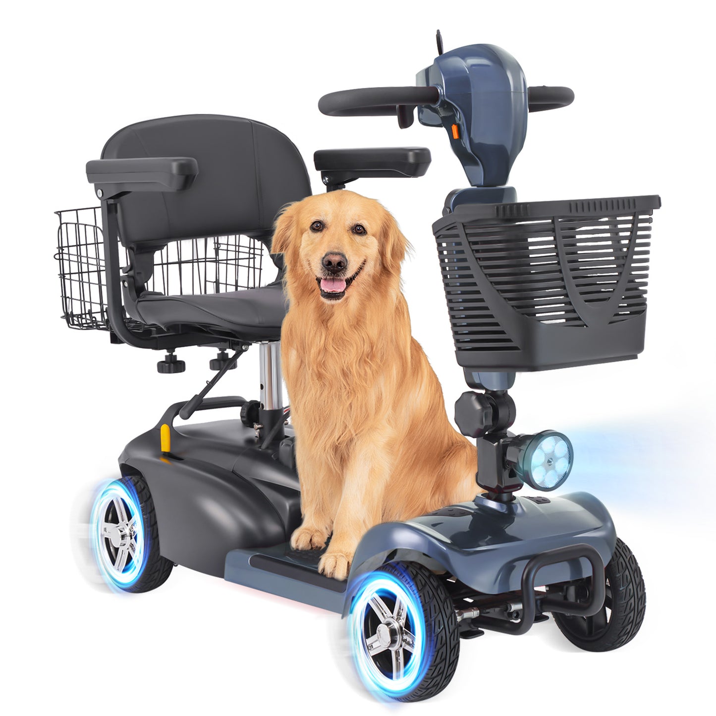 4 Wheel Mobility Scooter for Seniors&Adults - Up to 30 Miles Range,Foldable Powered Electric Wheelchair Device w/600WH Battery,Only 58 lb Weight, Dual Basket, 300 lb Capacity, Compact