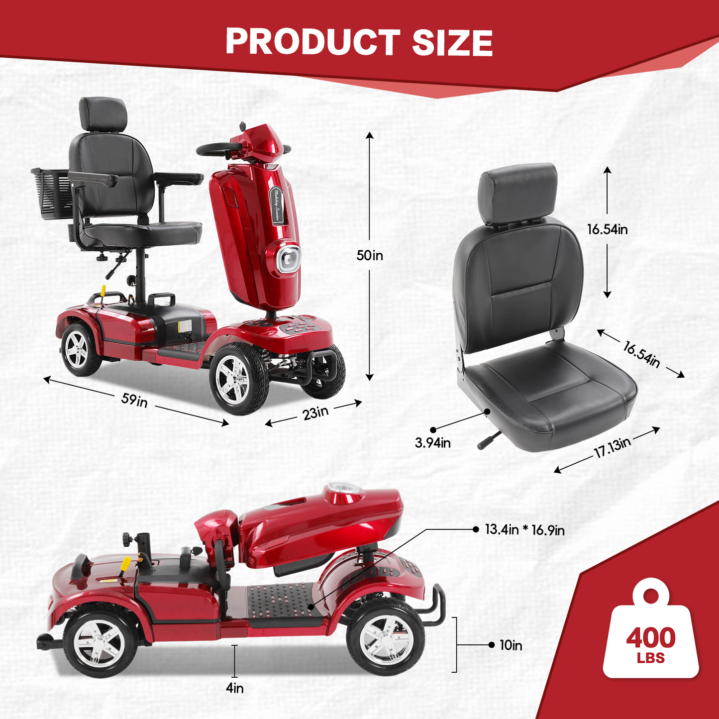 Heavy Duty Mobility Scooter for Adults & Seniors, 500W Motor, 16/26 Miles Long Range, 400 LBS Capacity, 10" All-Terrain Tires, Electric Scooter with Windshield & Suspension