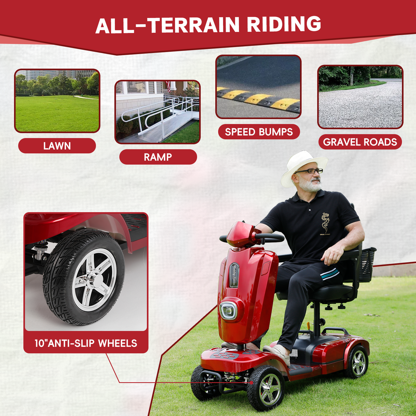 Heavy Duty Mobility Scooter for Adults & Seniors, 500W Motor, 16/26 Miles Long Range, 400 LBS Capacity, 10" All-Terrain Tires, Electric Scooter with Windshield & Suspension