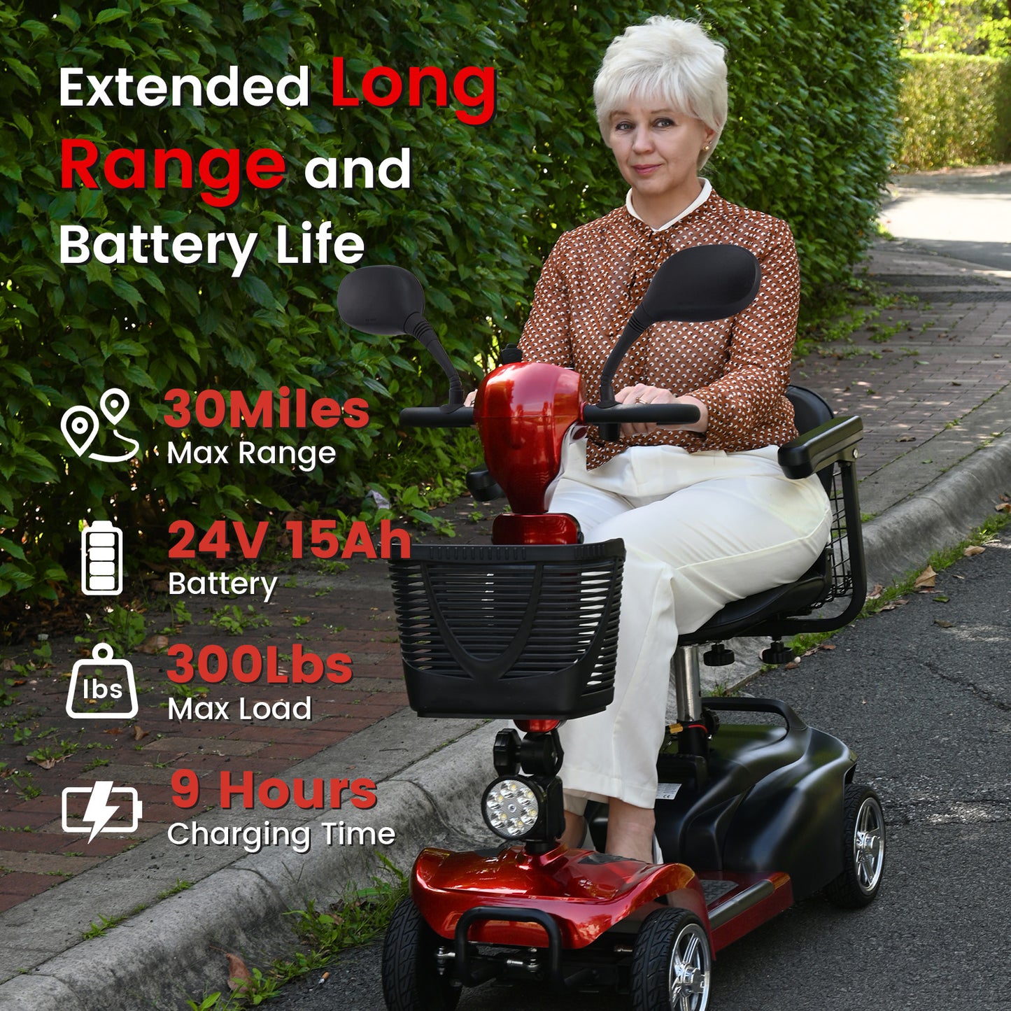 4 Wheel Mobility Scooter for Seniors&Adults - Up to 30 Miles Range,Foldable Powered Electric Wheelchair Device w/600WH Battery,Only 58 lb Weight, Dual Basket, 300 lb Capacity, Compact