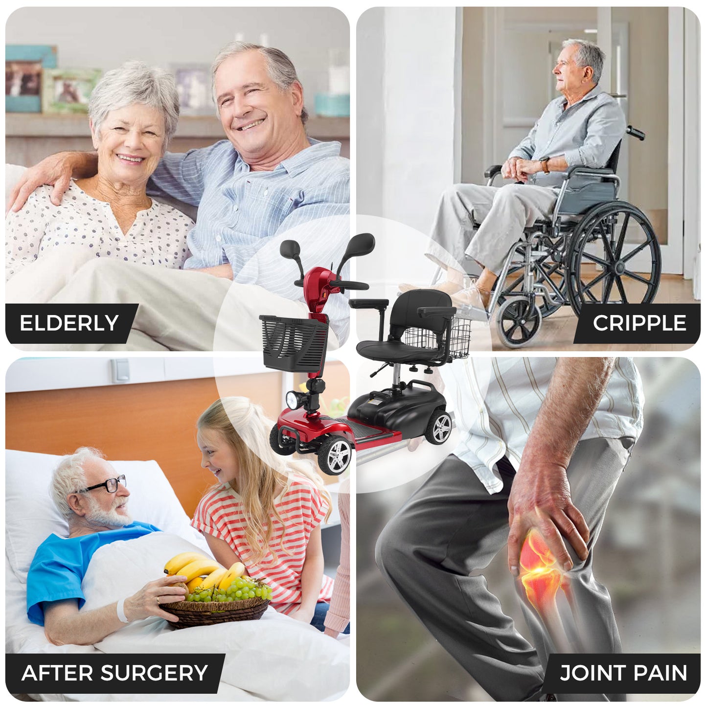 4 Wheel Mobility Scooter for Seniors&Adults - Up to 30 Miles Range,Foldable Powered Electric Wheelchair Device w/600WH Battery,Only 58 lb Weight, Dual Basket, 300 lb Capacity, Compact