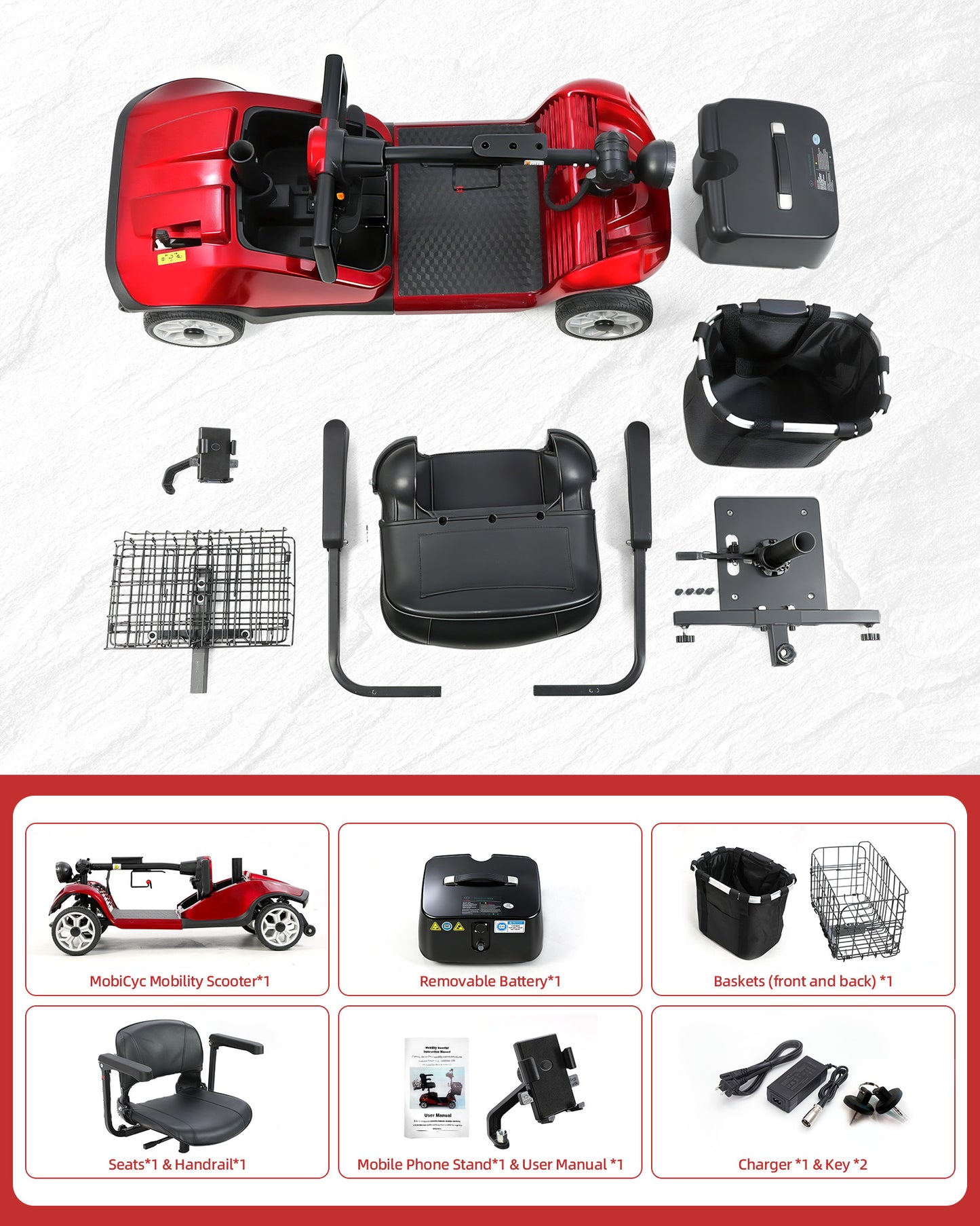 MS08 4-Wheel Mobility Scooter for Adults & Seniors, 15 Miles Removable Battery, 330 lbs Capacity, 350W Motor, Front/Rear Baskets, Phone Holder & Cup Holder, Compact(NEW)