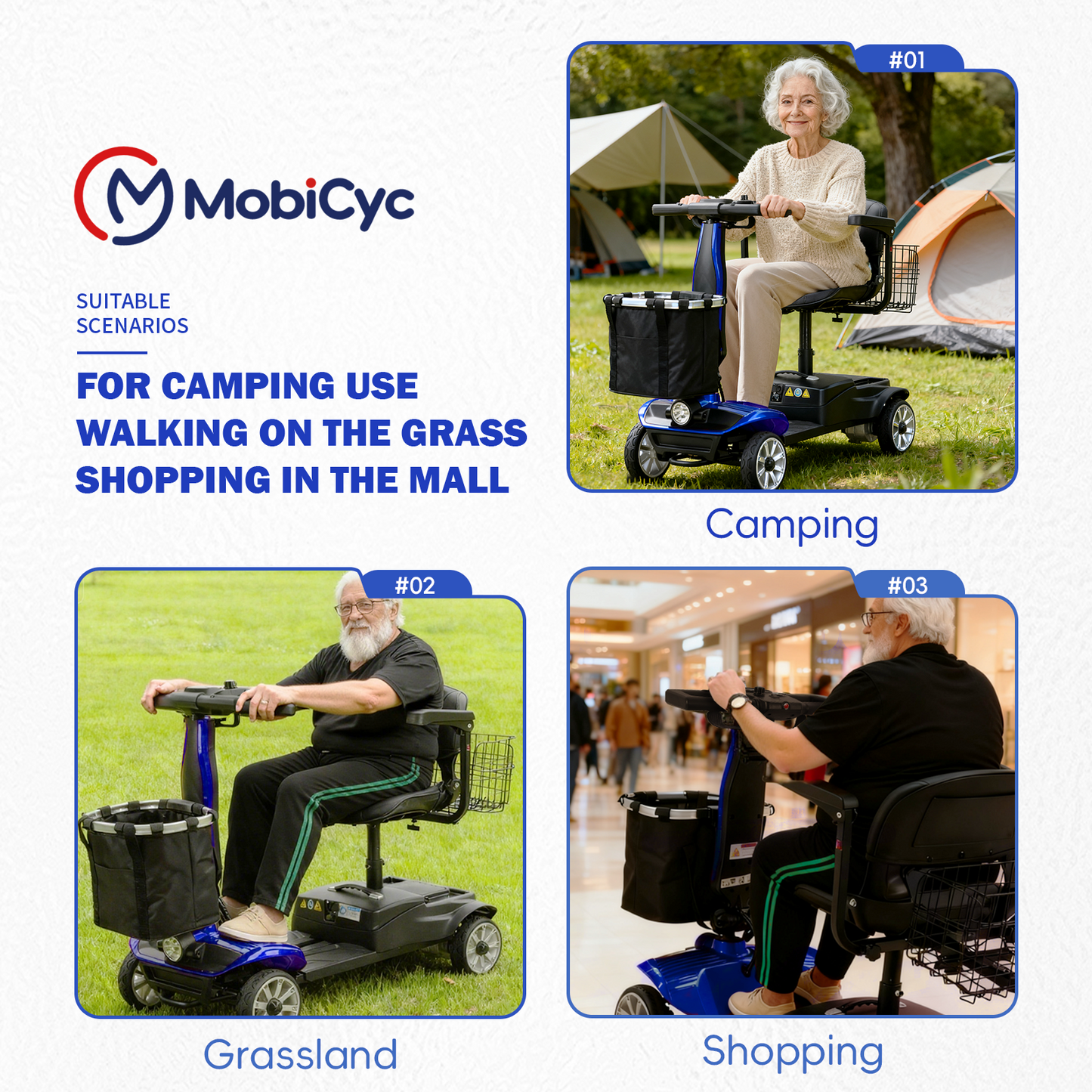 4-Wheel Mobility Scooter for Adults/Seniors, 15 Miles Range, 350W Motor, 360WH Battery, 330LBS Capacity, Rotating Seat, Cup Holder, Compact & Portable for Elderly