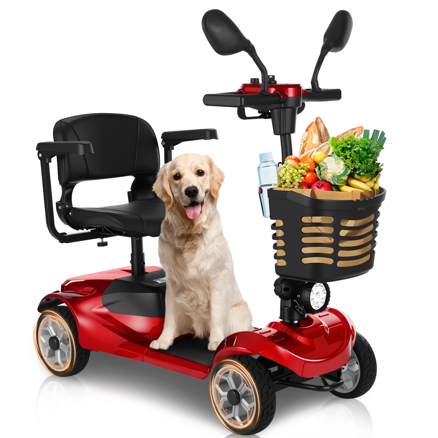 MS08 4-Wheel Mobility Scooter for Adults/Seniors, 15 Miles Range, 350W Motor, 360WH Battery, 330LBS Capacity, Rotating Seat, Cup Holder, Compact & Portable for Elderly