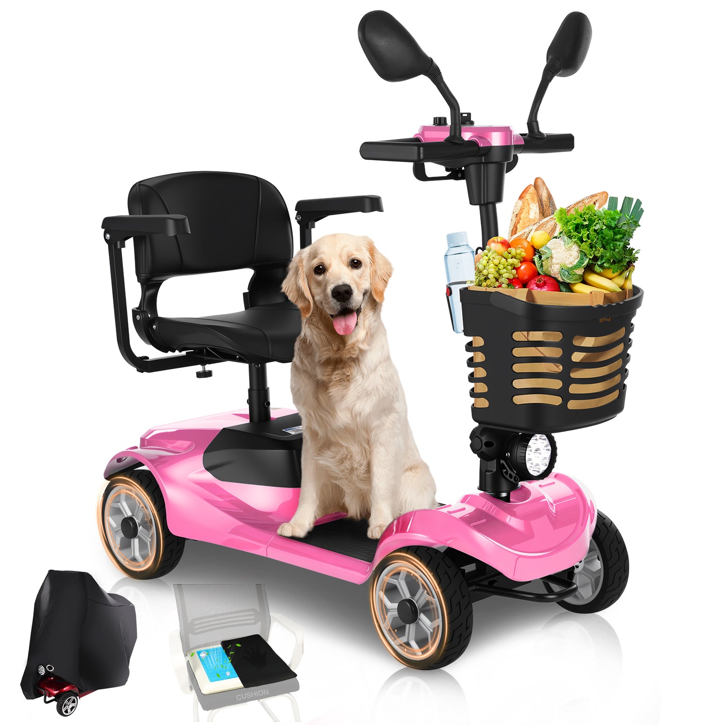 MS08 4-Wheel Mobility Scooter for Adults/Seniors, 15 Miles Range, 350W Motor, 360WH Battery, 330LBS Capacity, Rotating Seat, Cup Holder, Compact & Portable for Elderly