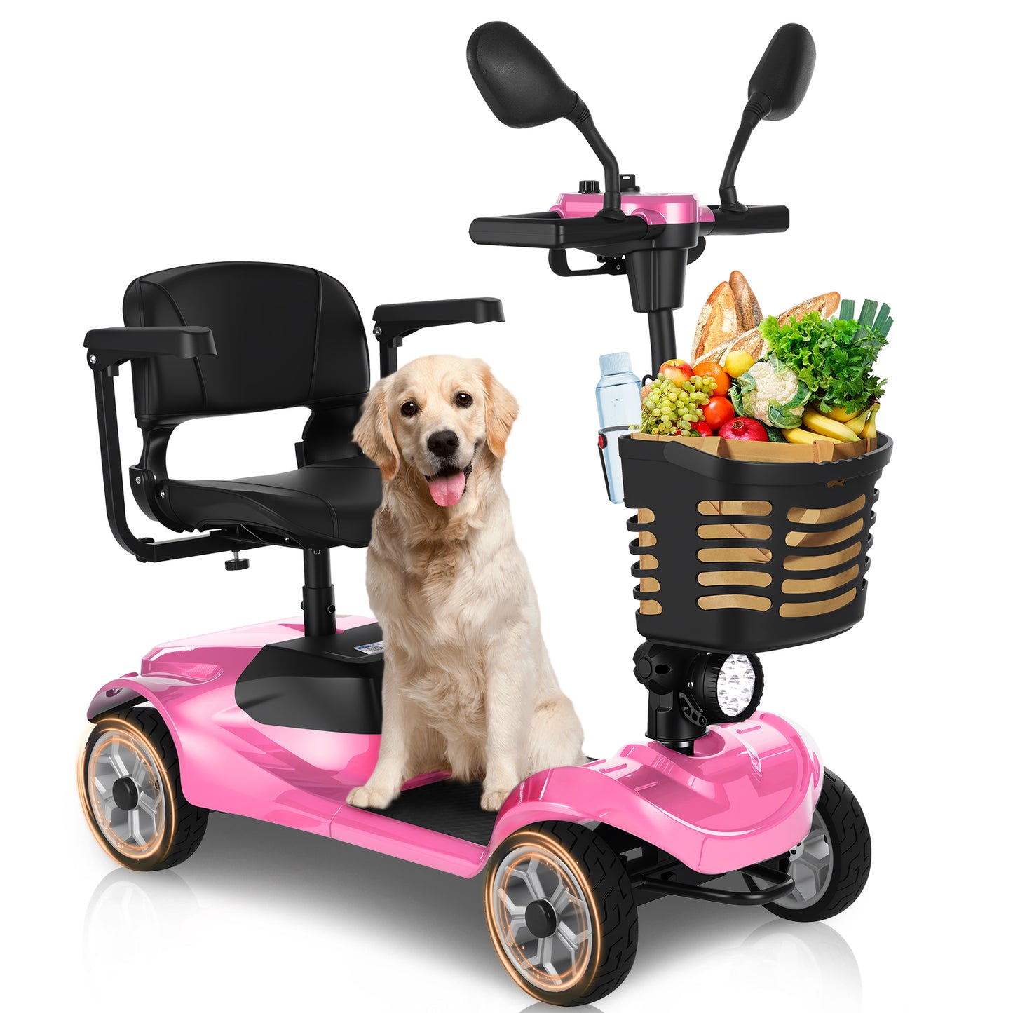 MS08 4-Wheel Mobility Scooter for Adults/Seniors, 15 Miles Range, 350W Motor, 360WH Battery, 330LBS Capacity, Rotating Seat, Cup Holder, Compact & Portable for Elderly