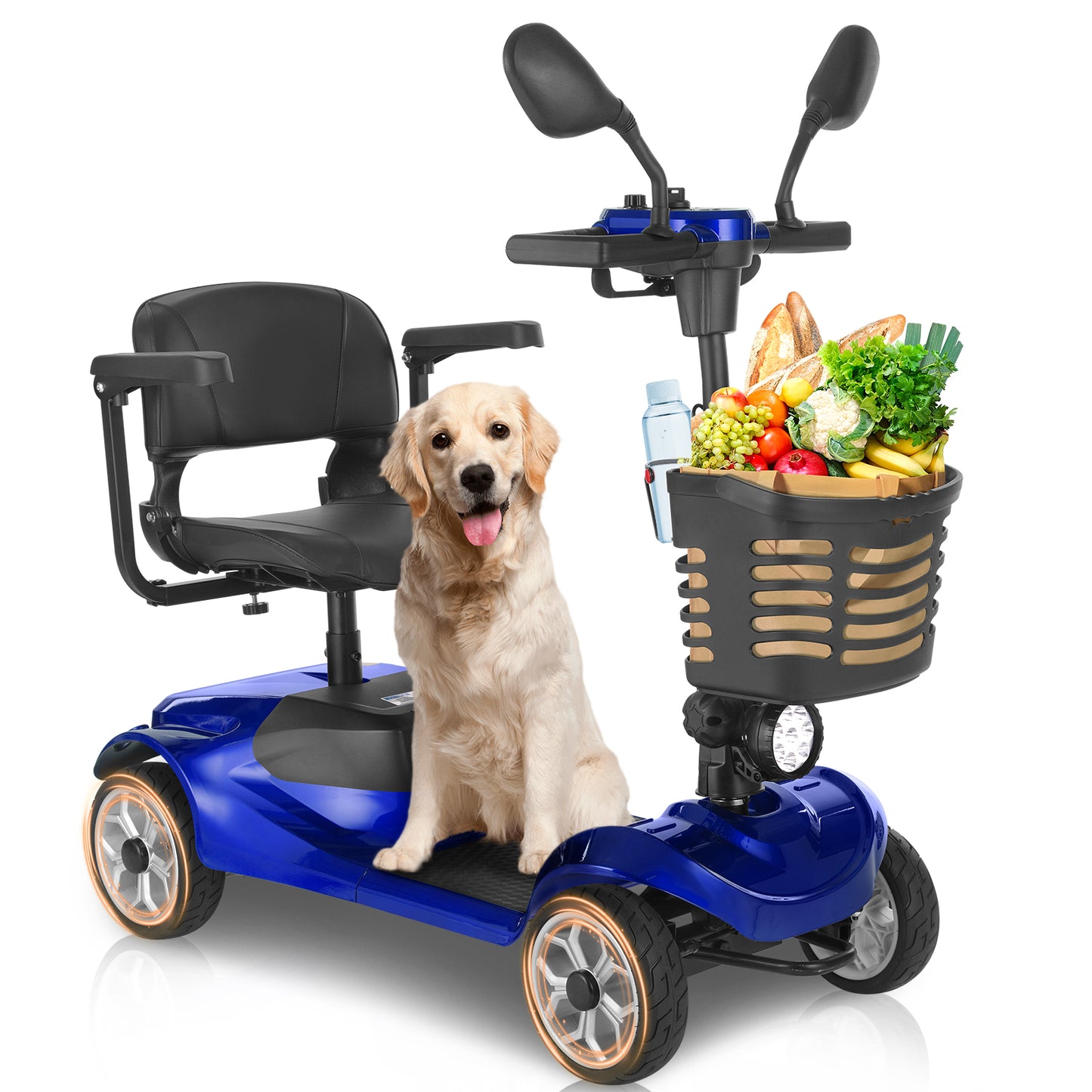 MS08 4-Wheel Mobility Scooter for Adults/Seniors, 15 Miles Range, 350W Motor, 360WH Battery, 330LBS Capacity, Rotating Seat, Cup Holder, Compact & Portable for Elderly
