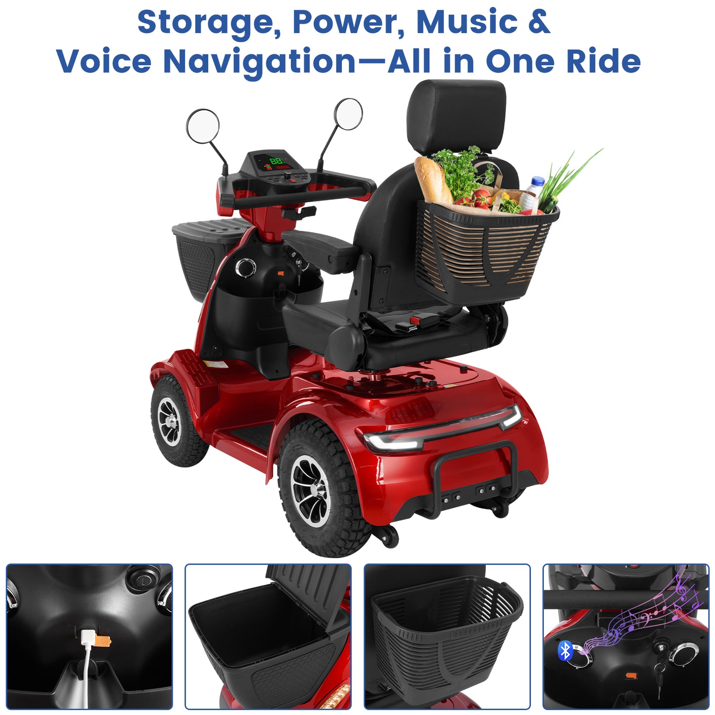 MS09 MAX All Terrain Mobility Scooter for Adults & Seniors 1000W Electric Powered Wheelchair with 32 Mile Range, 500LBS Load Capacity, Off-Road Suspension