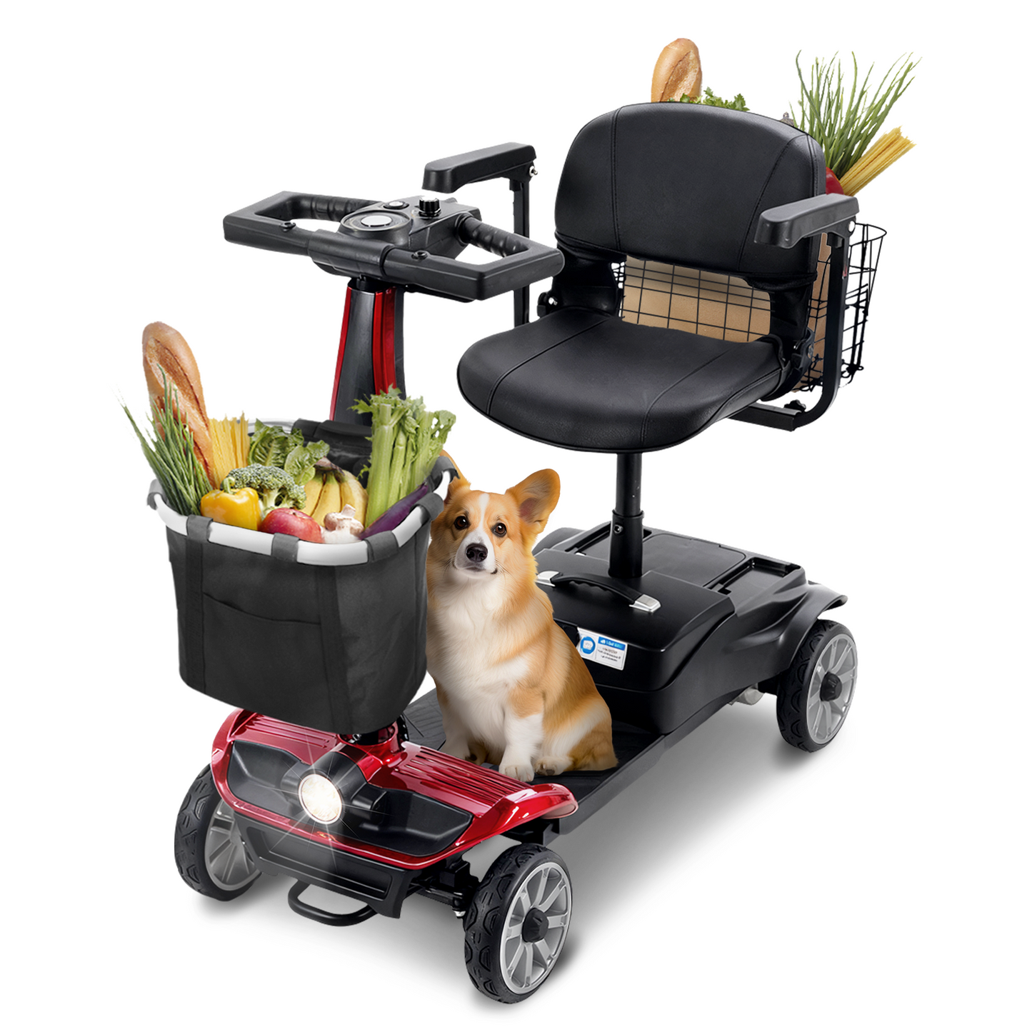 4-Wheel Mobility Scooter for Adults/Seniors, 15 Miles Range, 350W Motor, 360WH Battery, 330LBS Capacity, Rotating Seat, Cup Holder, Compact & Portable for Elderly