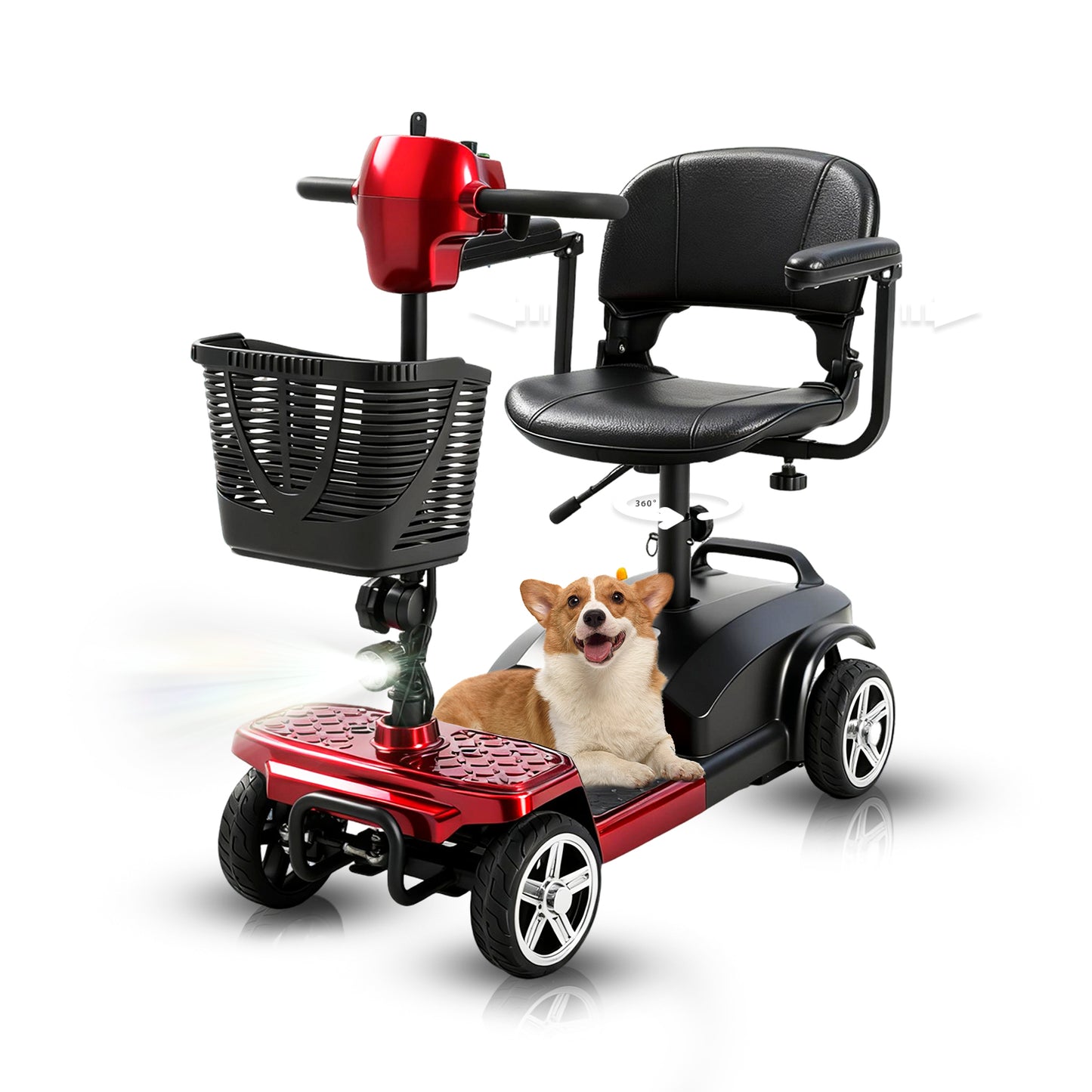 MobiCyc MS08s Mobility Scooters for Seniors & Adults 15Miles 4-Wheel Foldable Powered Electric Wheelchair Device w/360WH Battery, 300 lbs Capacity, with USB Port, Detachable Baskets, Compact