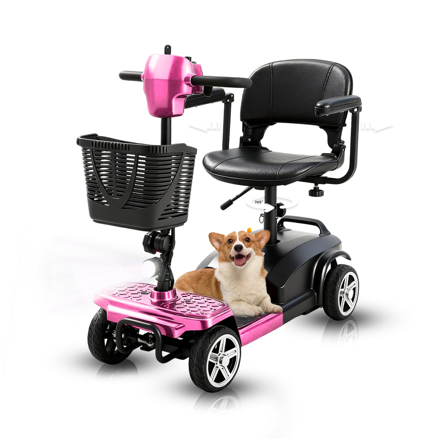 MobiCyc MS08s Mobility Scooters for Seniors & Adults 15Miles 4-Wheel Foldable Powered Electric Wheelchair Device w/360WH Battery, 300 lbs Capacity, with USB Port, Detachable Baskets, Compact