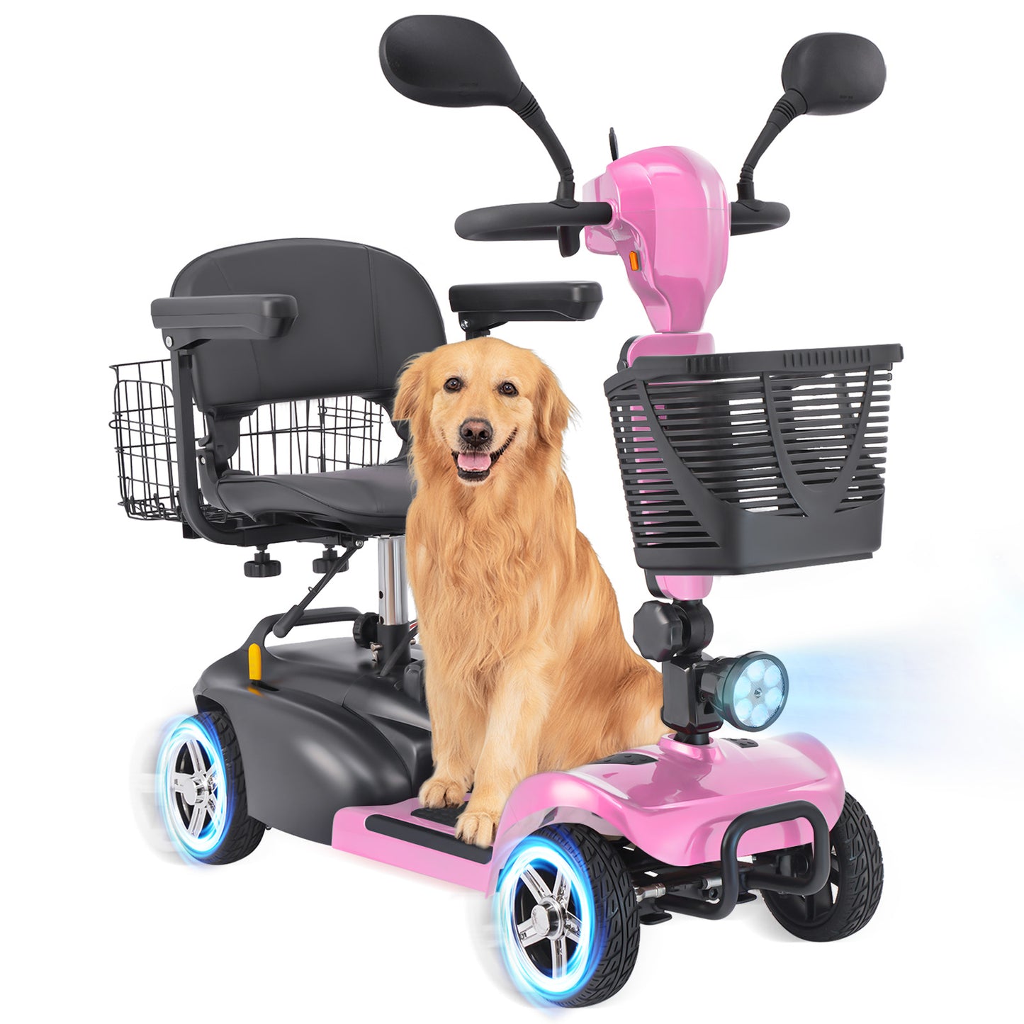 4 Wheel Mobility Scooter for Seniors&Adults - Up to 30 Miles Range,Foldable Powered Electric Wheelchair Device w/600WH Battery,Only 58 lb Weight, Dual Basket, 300 lb Capacity, Compact