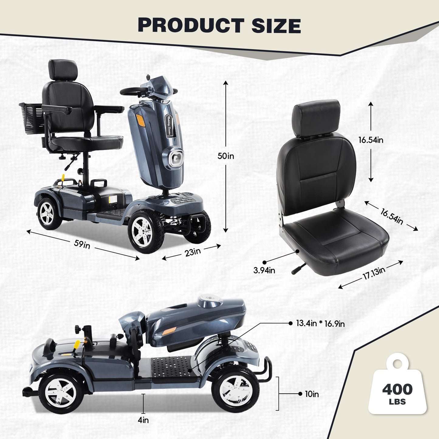 Heavy Duty Mobility Scooter for Adults & Seniors, 500W Motor, 20/30 Miles Long Range, 450 LBS Capacity, Removable Lithium Battery, 10" All-Terrain Tires, with Windshield & Suspension