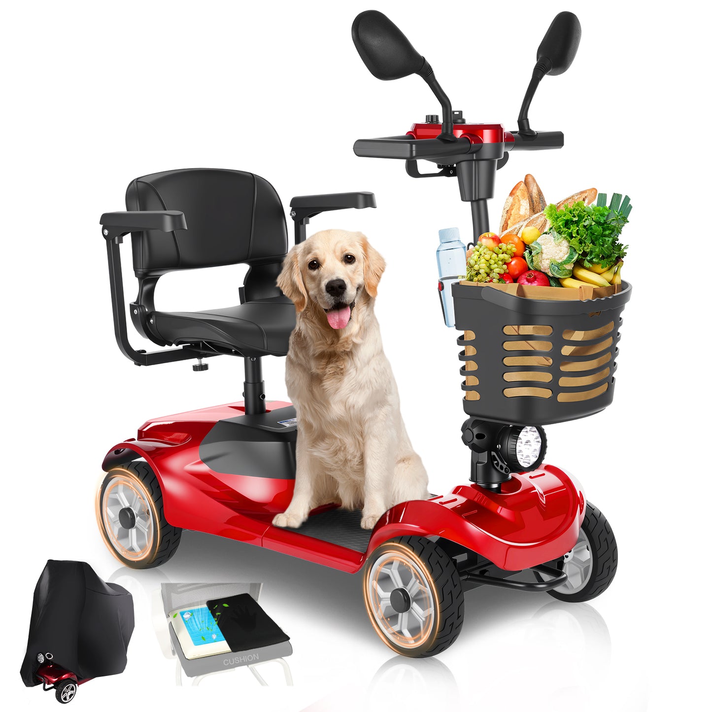 MS08 4-Wheel Mobility Scooter for Adults/Seniors, 15 Miles Range, 350W Motor, 360WH Battery, 330LBS Capacity, Rotating Seat, Cup Holder, Compact & Portable for Elderly