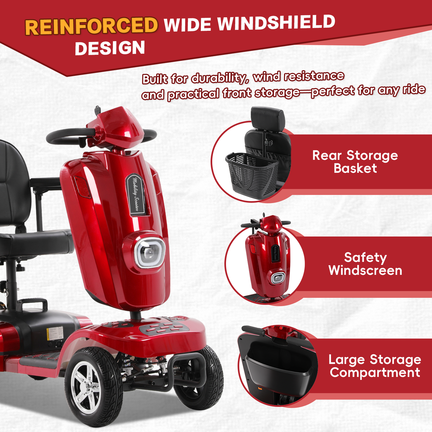 Heavy Duty Mobility Scooter for Adults & Seniors, 500W Motor, 16/26 Miles Long Range, 400 LBS Capacity, 10" All-Terrain Tires, Electric Scooter with Windshield & Suspension