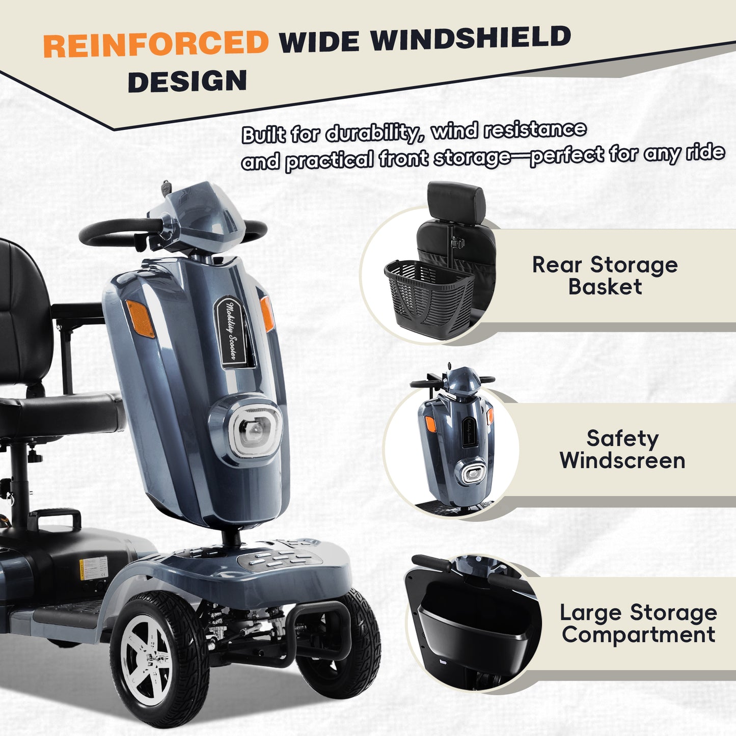 Heavy Duty Mobility Scooter for Adults & Seniors, 500W Motor, 20/30 Miles Long Range, 450 LBS Capacity, Removable Lithium Battery, 10" All-Terrain Tires, with Windshield & Suspension