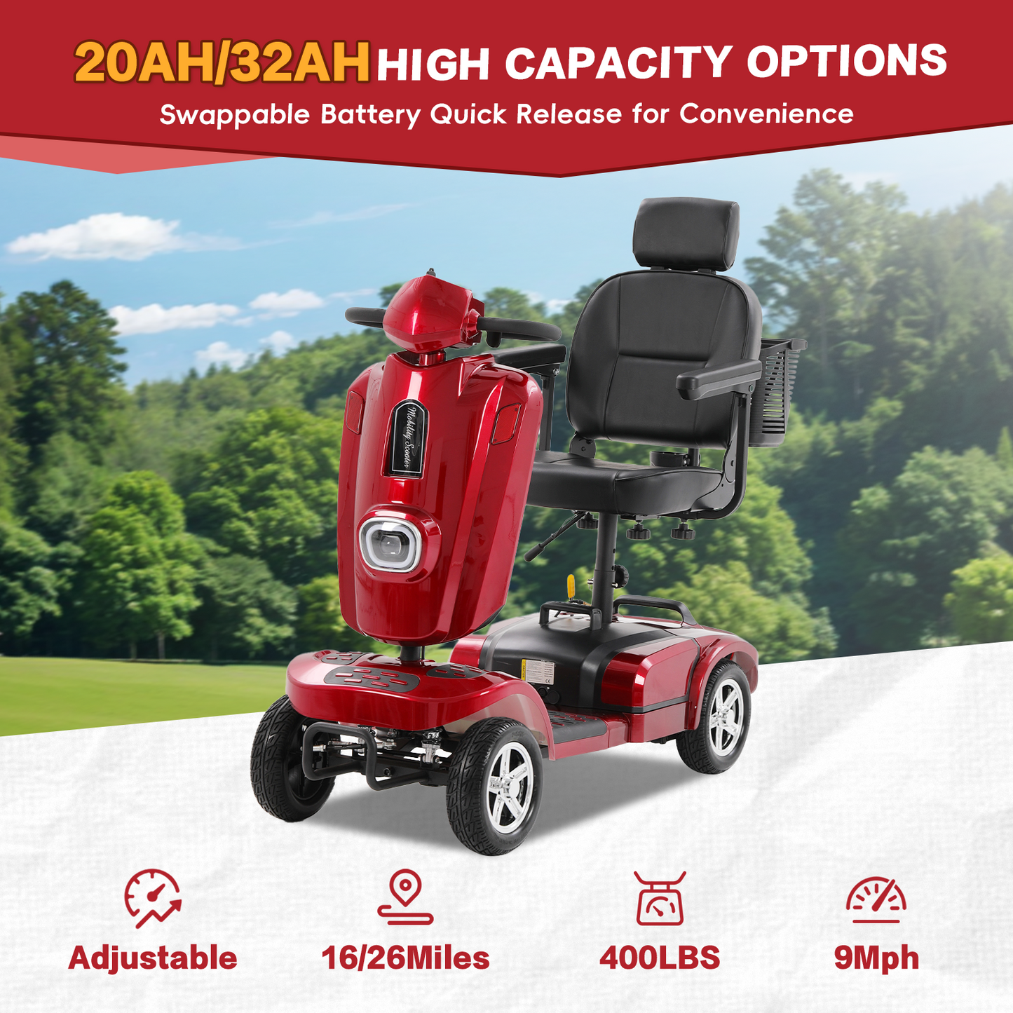Heavy Duty Mobility Scooter for Adults & Seniors, 500W Motor, 16/26 Miles Long Range, 400 LBS Capacity, 10" All-Terrain Tires, Electric Scooter with Windshield & Suspension