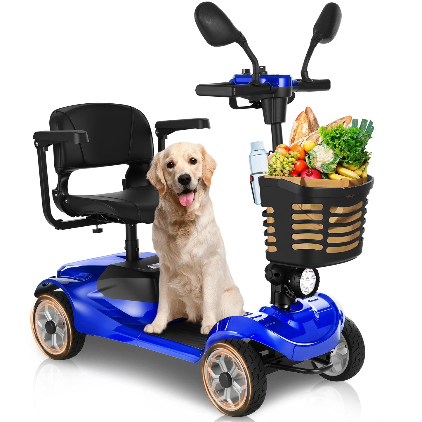 MS08 4-Wheel Mobility Scooter for Adults/Seniors, 15 Miles Range, 350W Motor, 360WH Battery, 330LBS Capacity, Rotating Seat, Cup Holder, Compact & Portable for Elderly