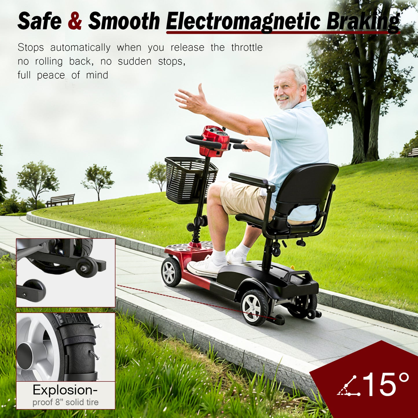 MobiCyc MS08s Mobility Scooters for Seniors & Adults 15Miles 4-Wheel Foldable Powered Electric Wheelchair Device w/360WH Battery, 300 lbs Capacity, with USB Port, Detachable Baskets, Compact