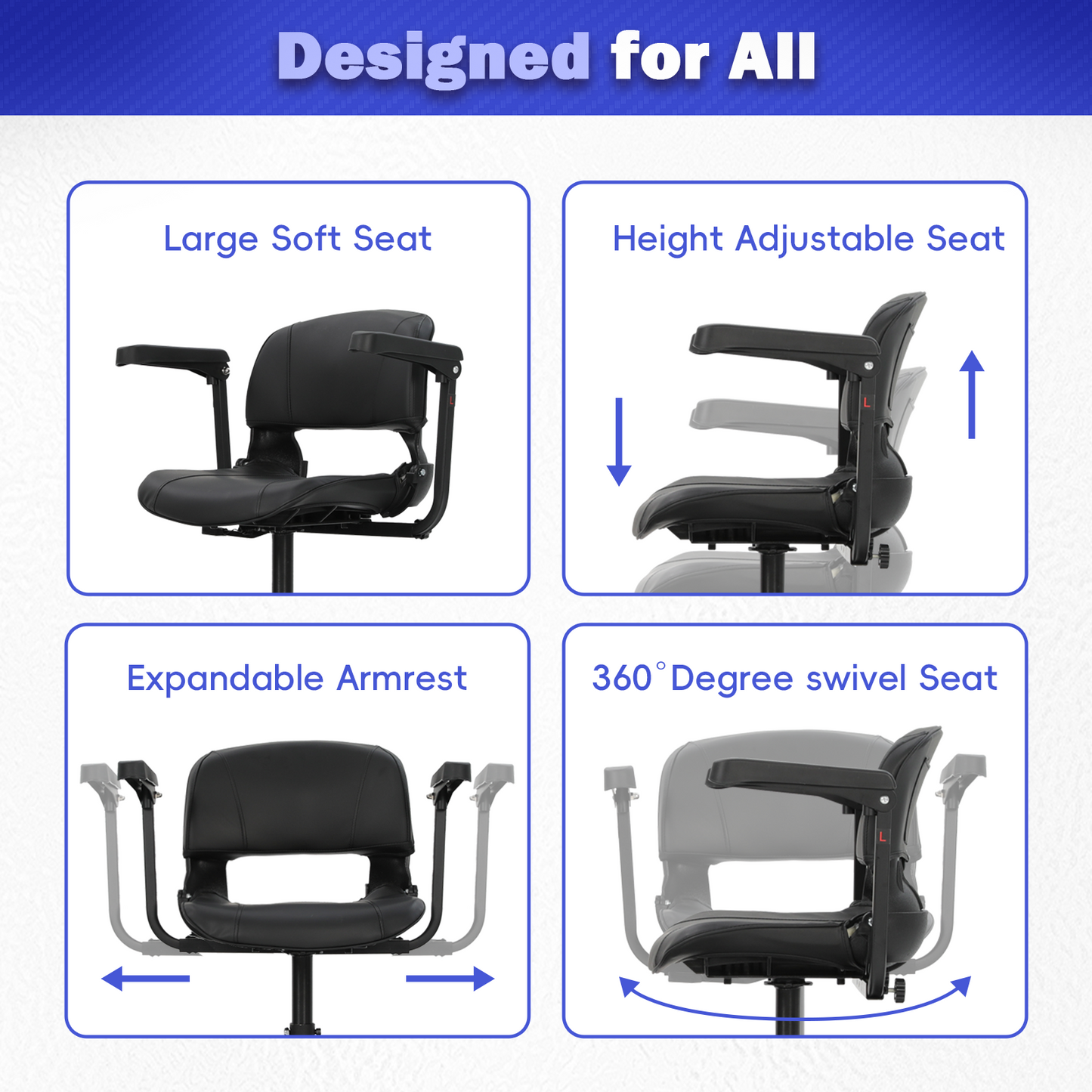 4-Wheel Mobility Scooter for Adults/Seniors, 15 Miles Range, 350W Motor, 360WH Battery, 330LBS Capacity, Rotating Seat, Cup Holder, Compact & Portable for Elderly