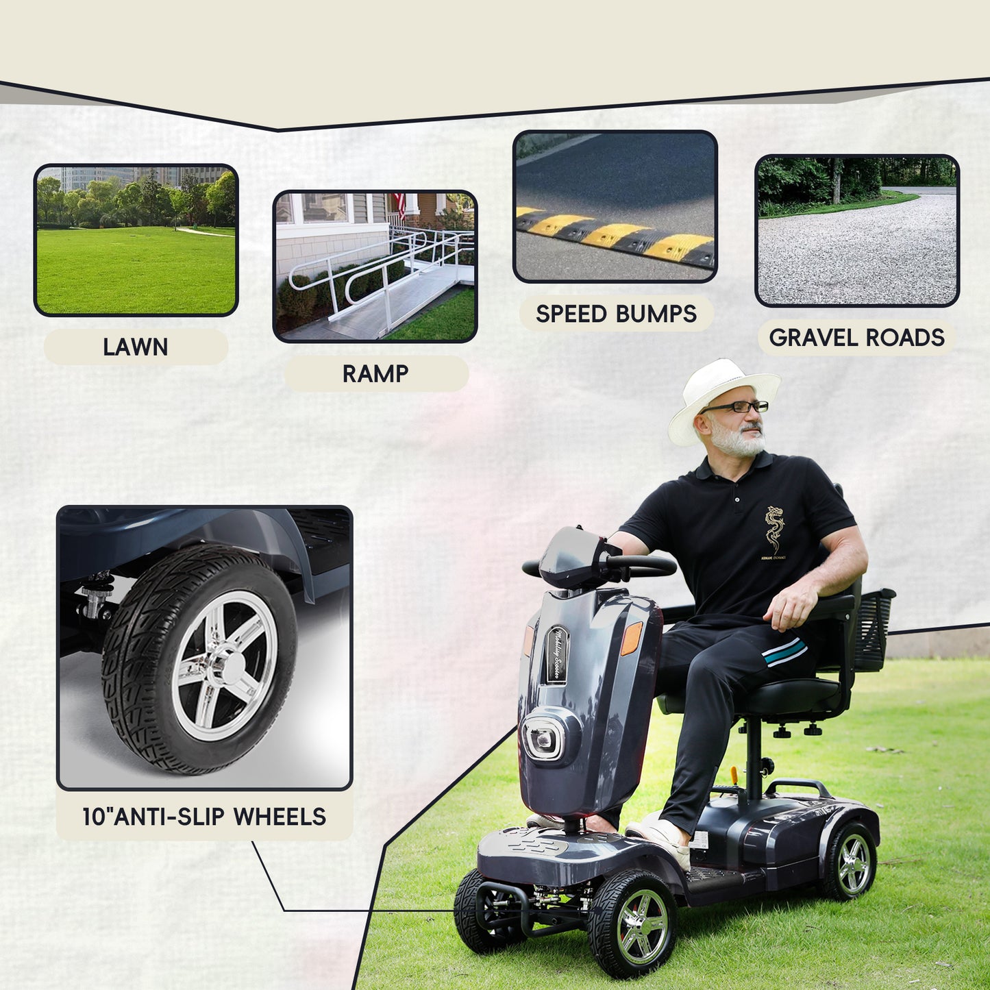 Heavy Duty Mobility Scooter for Adults & Seniors, 500W Motor, 20/30 Miles Long Range, 450 LBS Capacity, Removable Lithium Battery, 10" All-Terrain Tires, with Windshield & Suspension
