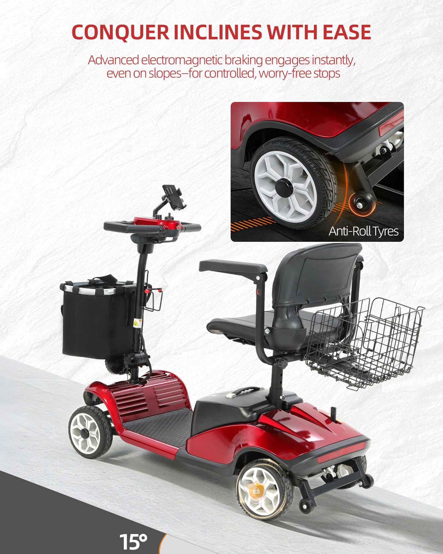MS08 4-Wheel Mobility Scooter for Adults & Seniors, 15 Miles Removable Battery, 330 lbs Capacity, 350W Motor, Front/Rear Baskets, Phone Holder & Cup Holder, Compact(NEW)