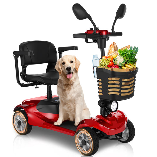 MS08 4-Wheel Mobility Scooter for Adults/Seniors, 15 Miles Range, 350W Motor, 360WH Battery, 330LBS Capacity, Rotating Seat, Cup Holder, Compact & Portable for Elderly