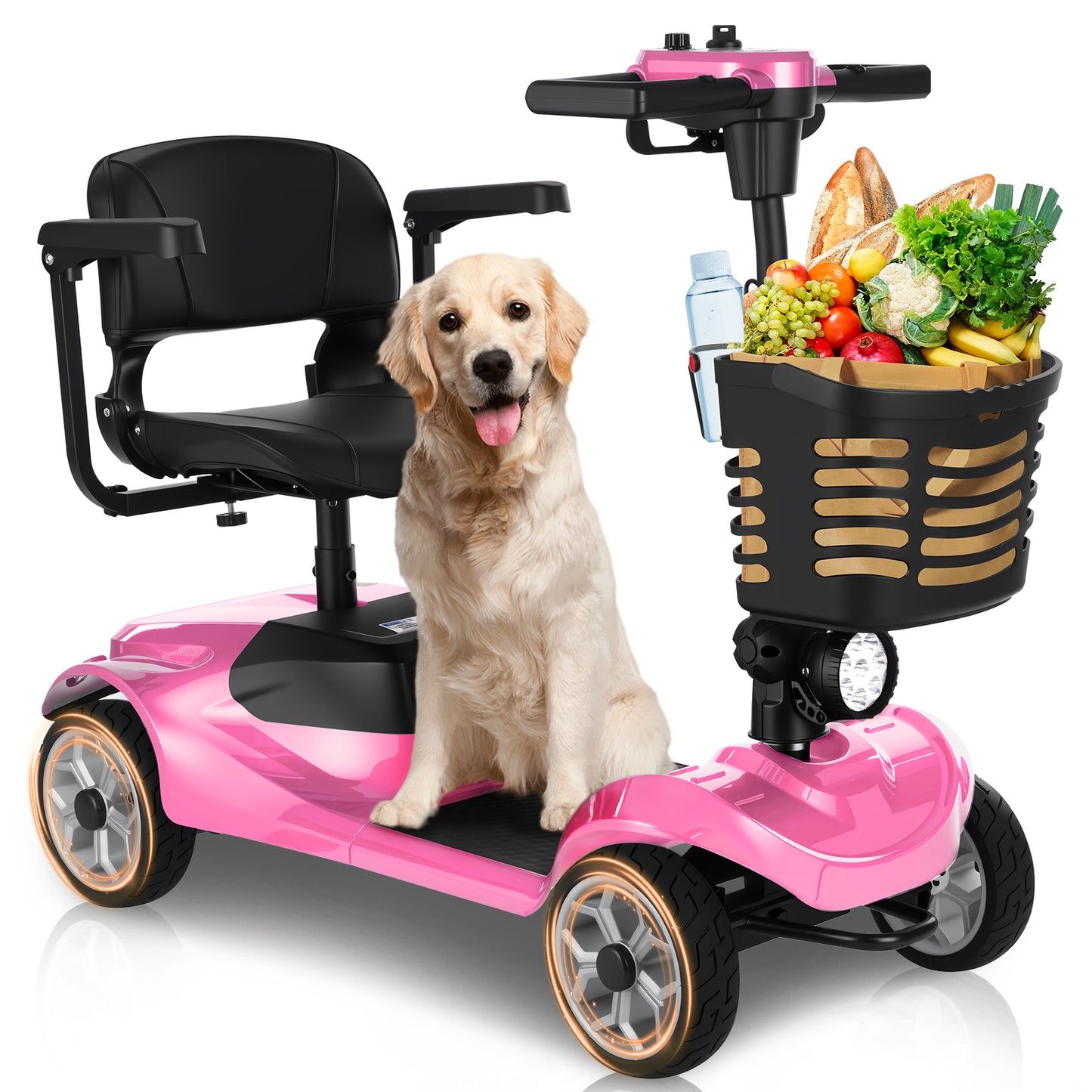 MS08 4-Wheel Mobility Scooter for Adults/Seniors, 15 Miles Range, 350W Motor, 360WH Battery, 330LBS Capacity, Rotating Seat, Cup Holder, Compact & Portable for Elderly