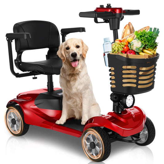MS08 4-Wheel Mobility Scooter for Adults/Seniors, 15 Miles Range, 350W Motor, 360WH Battery, 330LBS Capacity, Rotating Seat, Cup Holder, Compact & Portable for Elderly