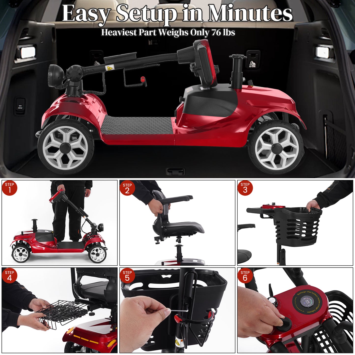 MS08 4-Wheel Mobility Scooter for Adults/Seniors, 15 Miles Range, 350W Motor, 360WH Battery, 330LBS Capacity, Rotating Seat, Cup Holder, Compact & Portable for Elderly