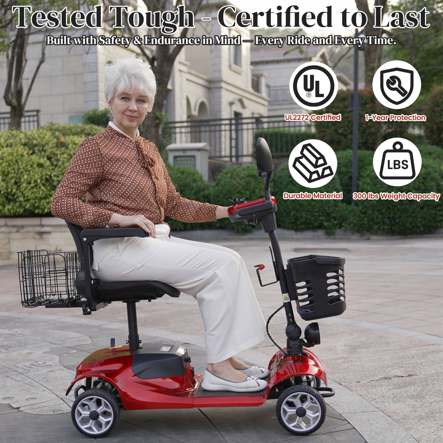 MS08 4-Wheel Mobility Scooter for Adults/Seniors, 15 Miles Range, 350W Motor, 360WH Battery, 330LBS Capacity, Rotating Seat, Cup Holder, Compact & Portable for Elderly