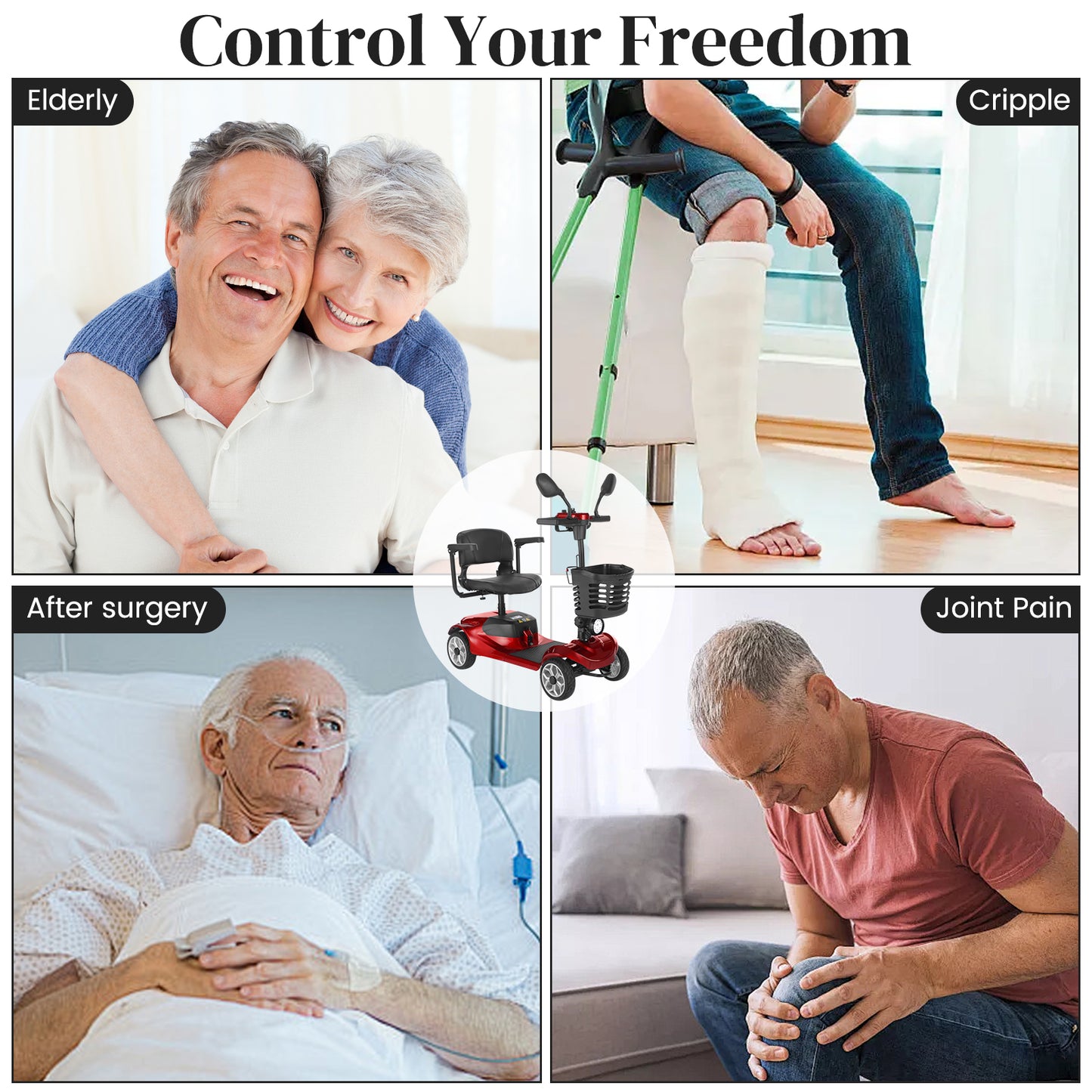 MS08 4-Wheel Mobility Scooter for Adults/Seniors, 15 Miles Range, 350W Motor, 360WH Battery, 330LBS Capacity, Rotating Seat, Cup Holder, Compact & Portable for Elderly