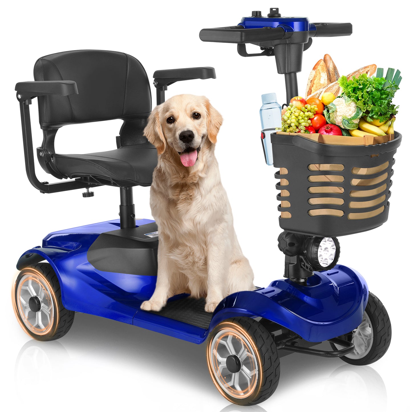 MS08 4-Wheel Mobility Scooter for Adults/Seniors, 15 Miles Range, 350W Motor, 360WH Battery, 330LBS Capacity, Rotating Seat, Cup Holder, Compact & Portable for Elderly