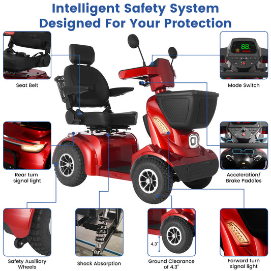 MS09 MAX All Terrain Mobility Scooter for Adults & Seniors 1000W Electric Powered Wheelchair with 32 Mile Range, 500LBS Load Capacity, Off-Road Suspension