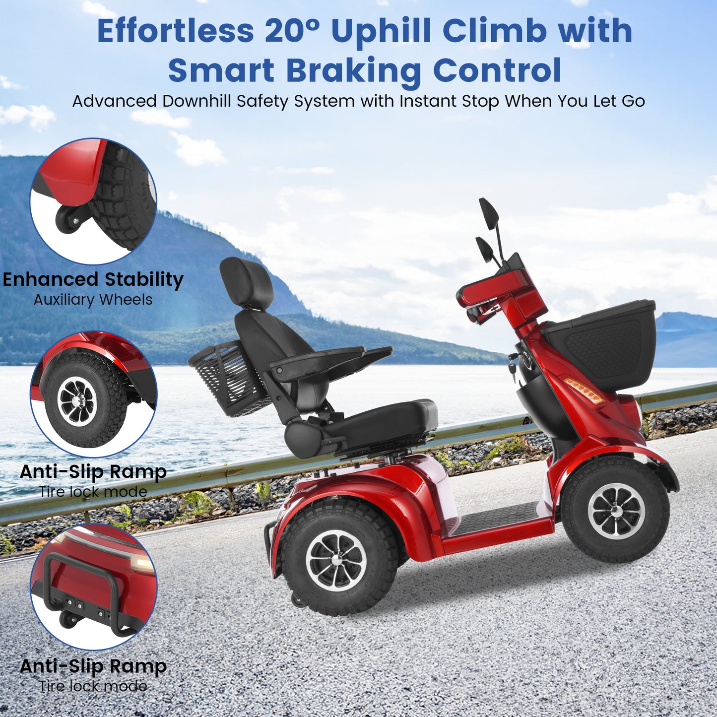MS09 MAX All Terrain Mobility Scooter for Adults & Seniors 1000W Electric Powered Wheelchair with 32 Mile Range, 500LBS Load Capacity, Off-Road Suspension
