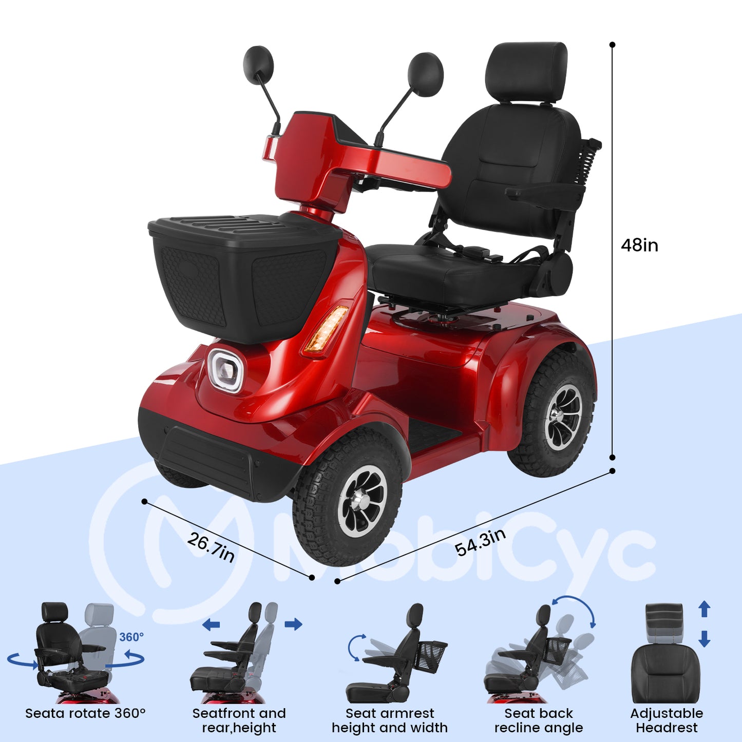 MS09 MAX All Terrain Mobility Scooter for Adults & Seniors 1000W Electric Powered Wheelchair with 32 Mile Range, 500LBS Load Capacity, Off-Road Suspension